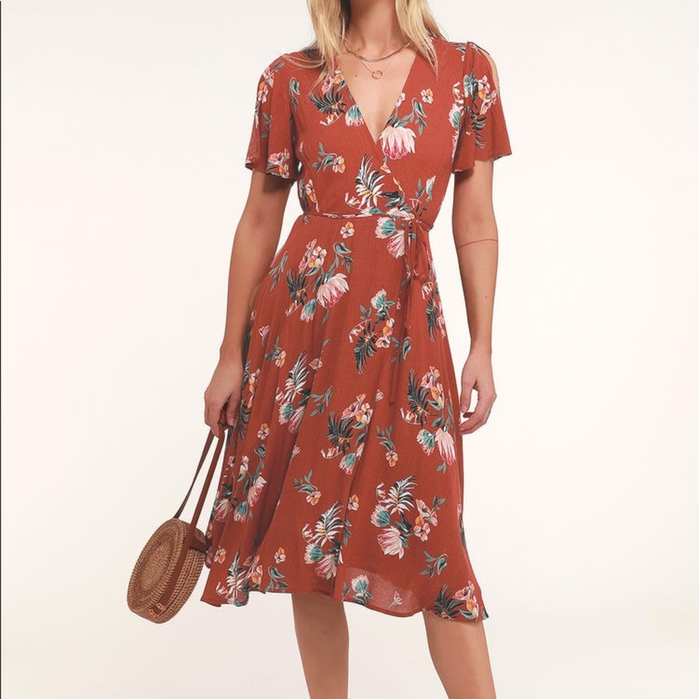 Lulu's Jet Set For Sun Wrap Midi Dress